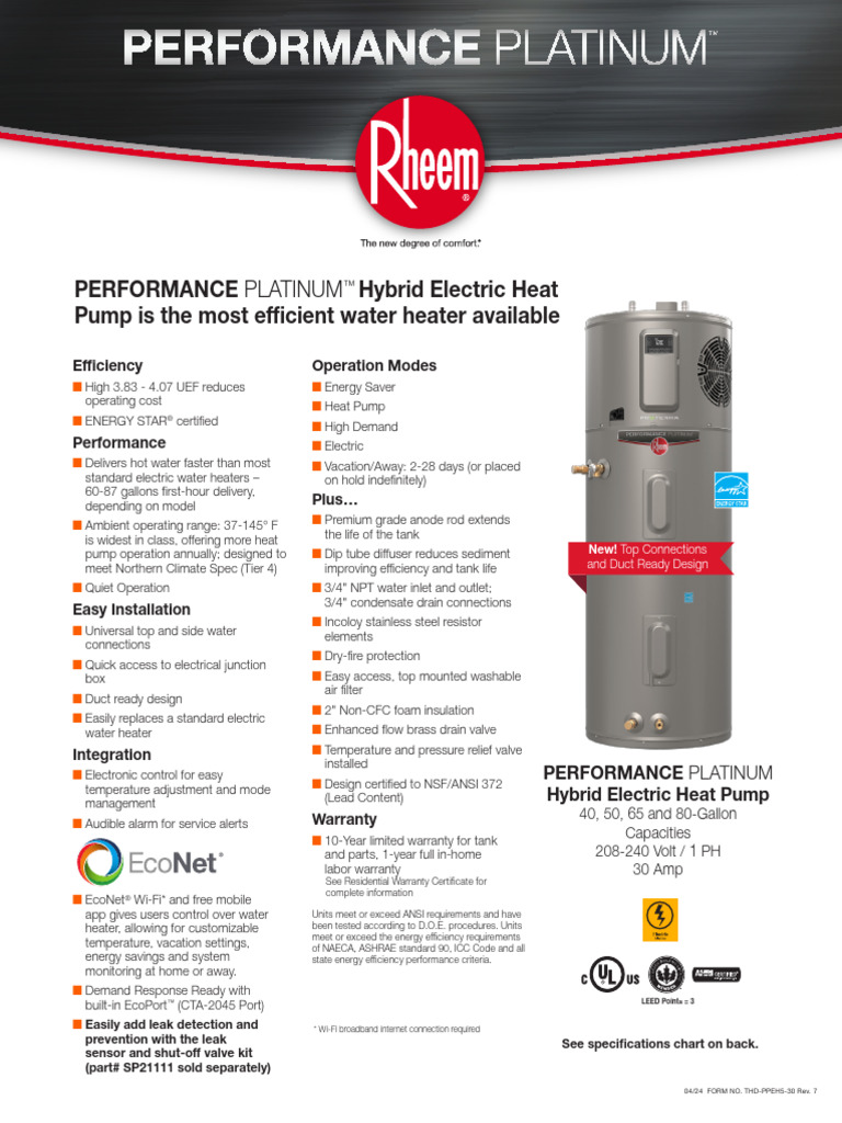 Rheem Heat Pump Hot Water | PDF | Water Heating | Duct (Flow)