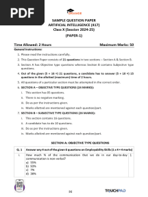 Orange - AI417 - 10 - QP (P1) AI Class 10 Sample