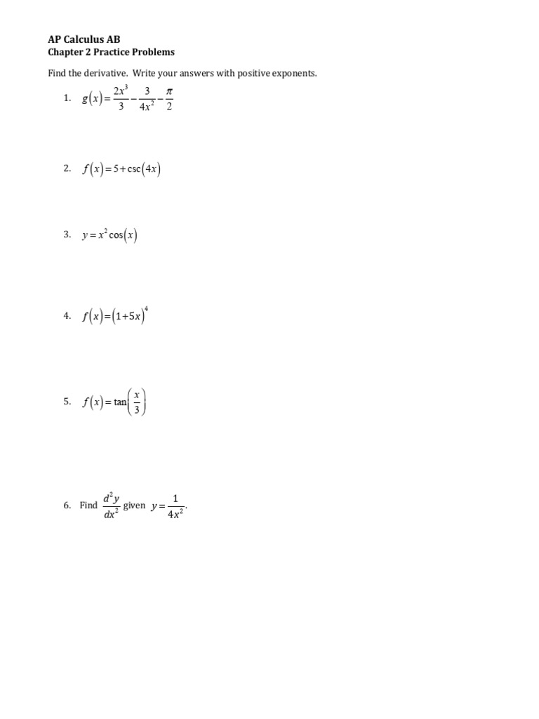 Chapter+2+Practice+Problems (Derivatives) | PDF | Derivative | Tangent