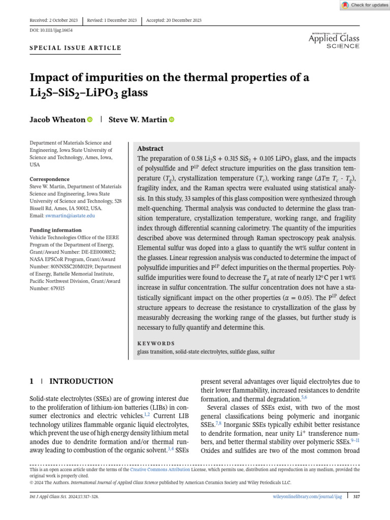 Int j of appl glass sci 2024 wheaton imp141act of impurities on