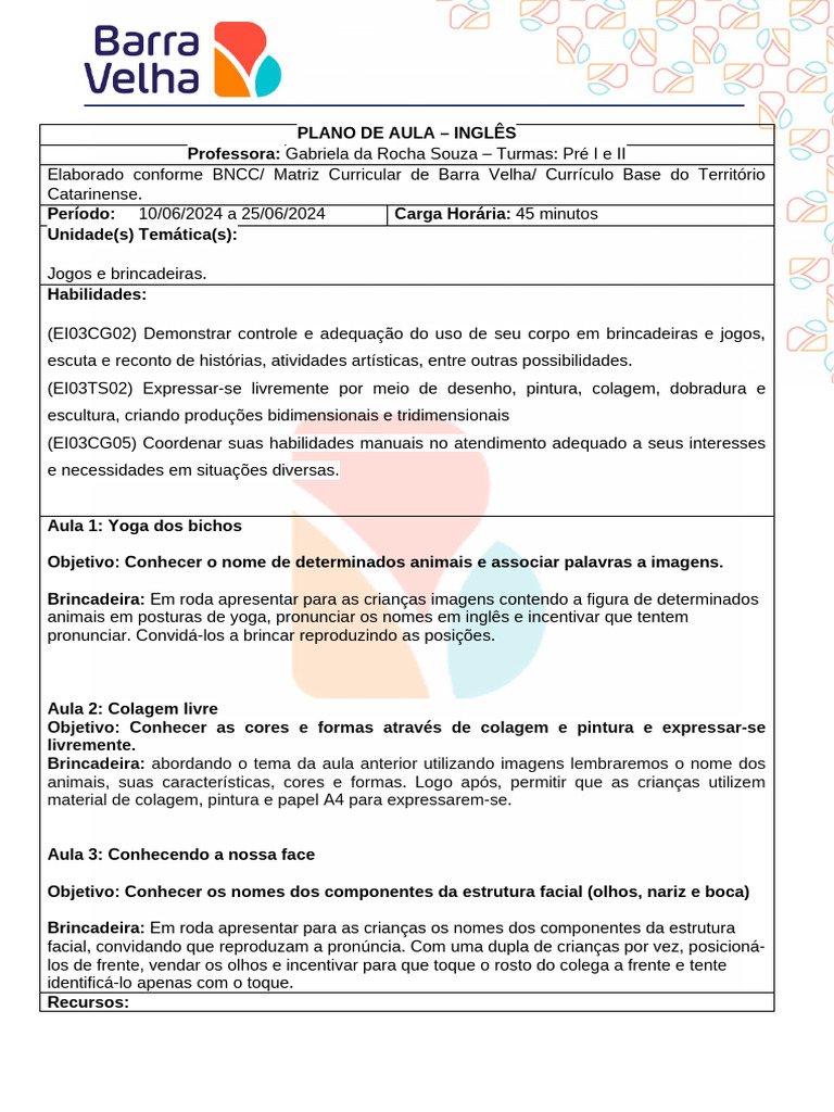 Plano de Aula de Inglês: Jogos e Habilidades | PDF | Carreira e ...