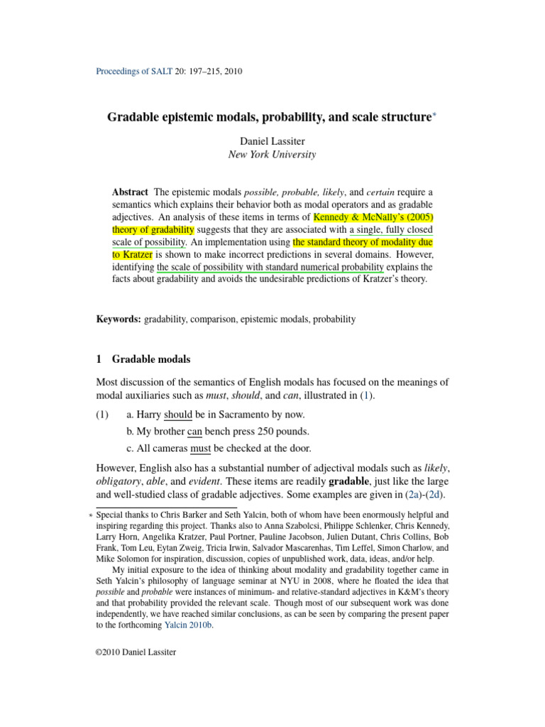 Gradable Epistemic Modals and Probability | PDF | Modal Logic | Theory