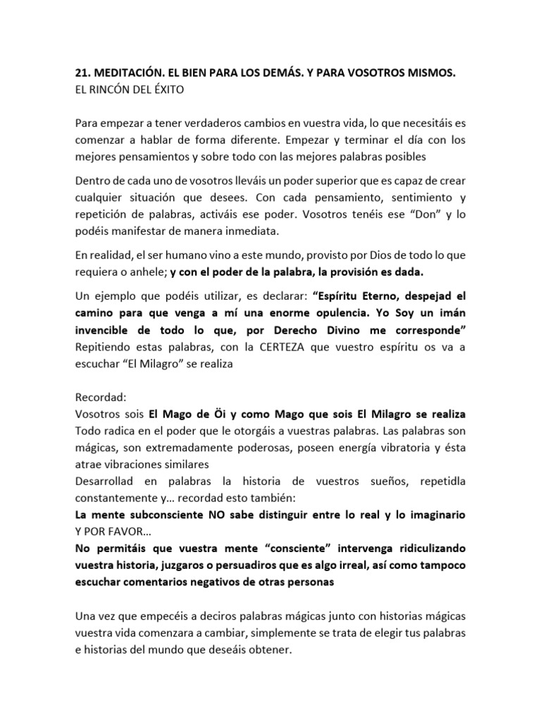 Poder de la Palabra en Meditación | PDF | Amor | Mente