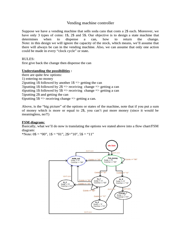 Vending Machine Controller Design | PDF | Computing | Computer Engineering
