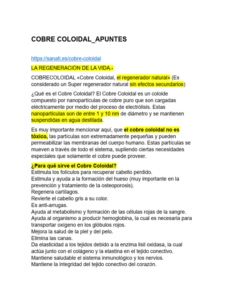 Beneficios y Usos del Cobre Coloidal | PDF | Cobre | Coloide