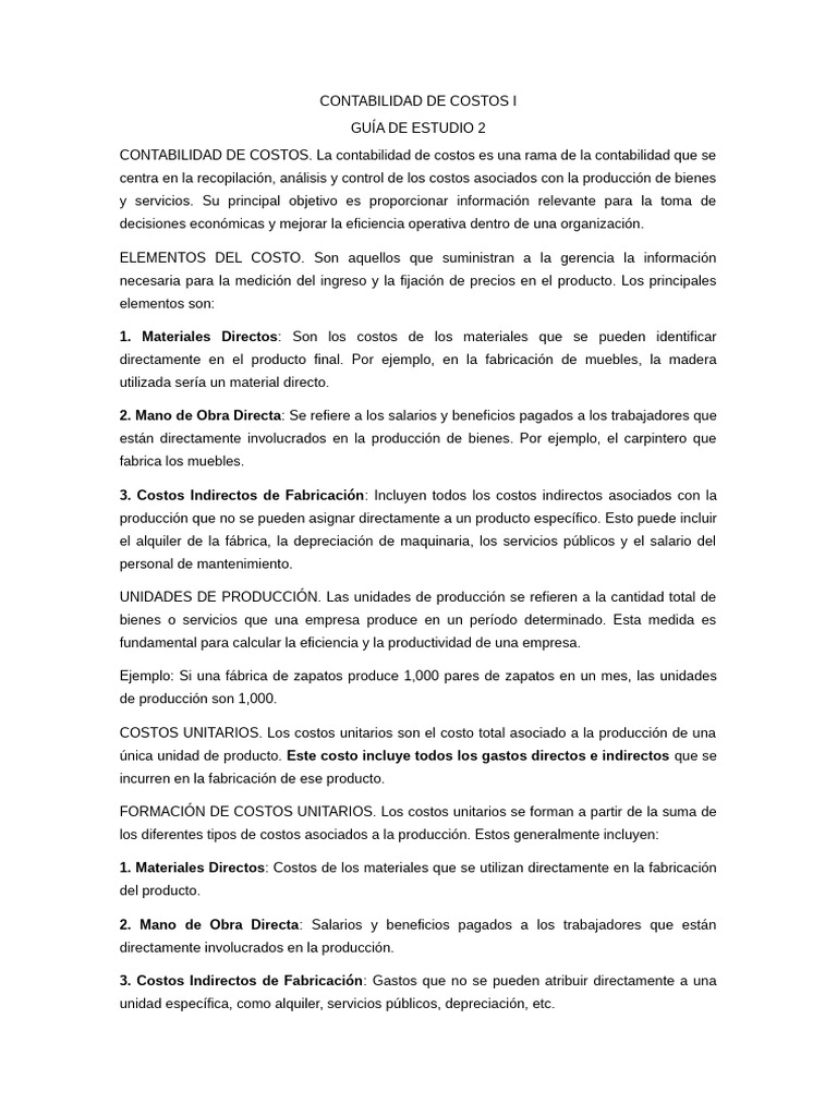 Cont. Costos I Guía de Estudio 2 | PDF | Costo | Contabilidad de costos