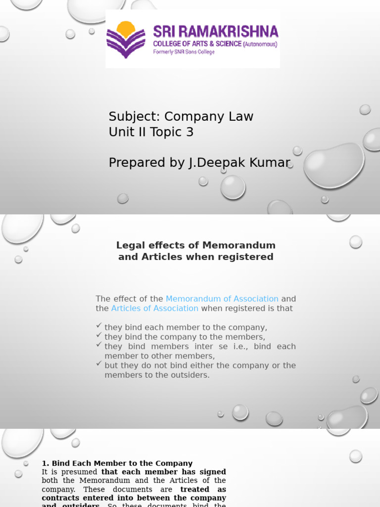 Legal Effects Of Articles Of Association