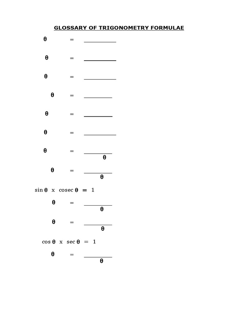Trigonometry Formulas Glossary | PDF | Teaching Methods & Materials