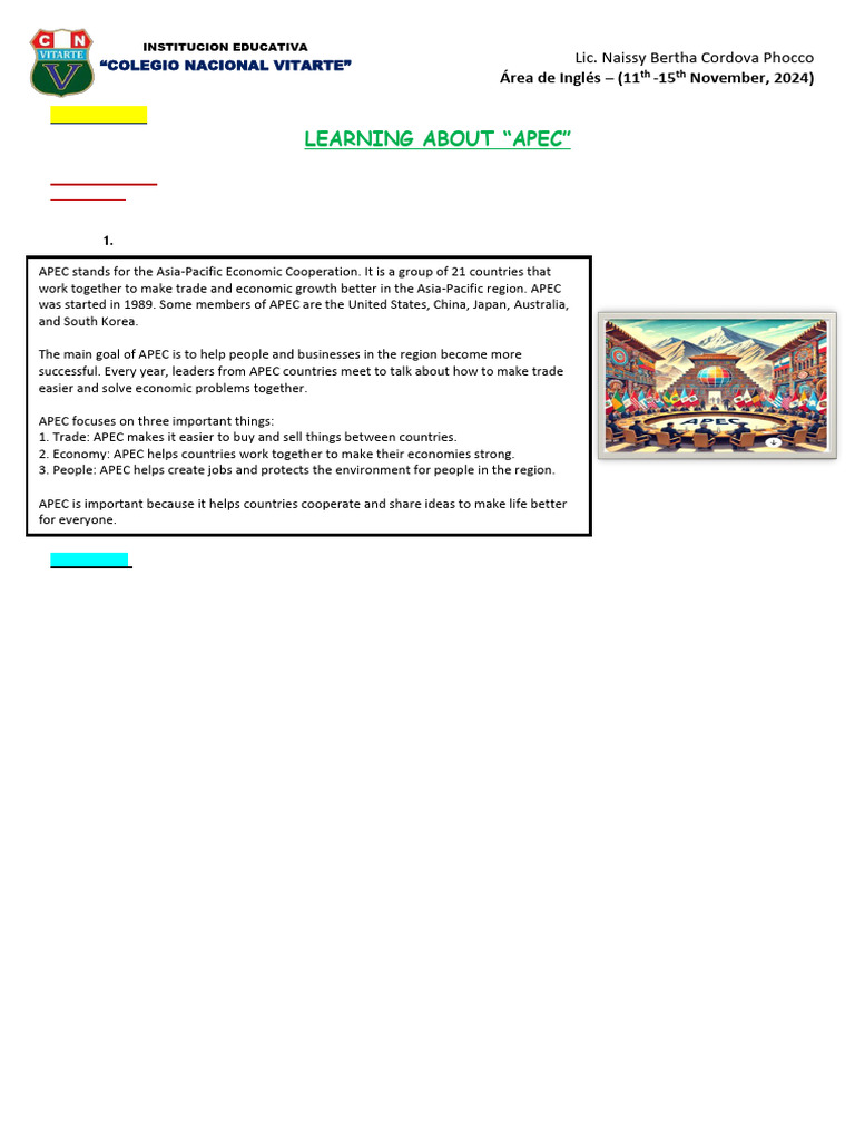 Apec Worksheet Inglès - Vii Ciclo - Naissy Cordova | PDF | Asia Pacific ...