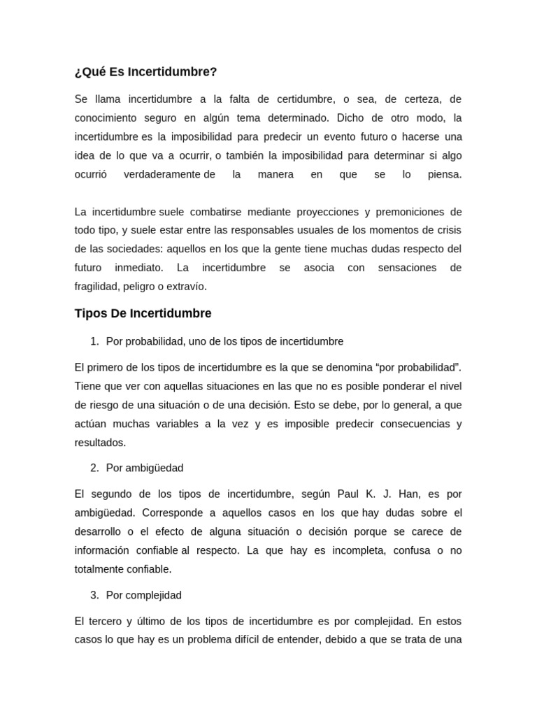 Tipos y Estrategias de Incertidumbre | PDF | Planificación | Toma de ...