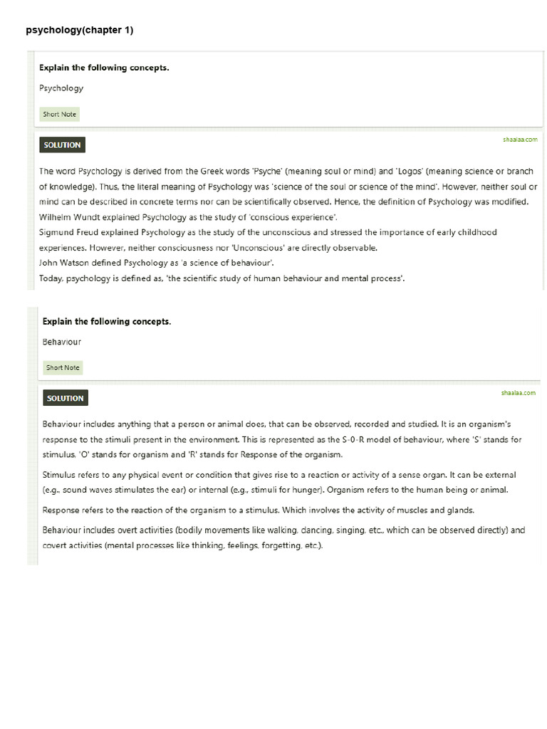 Pschology Chapter 1 (Notes) | PDF | Self-Improvement