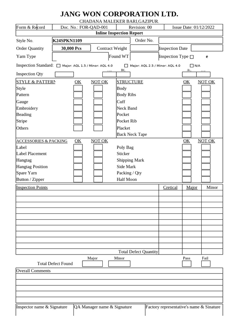 Inline Inspection Format | PDF | Needlework | Textiles