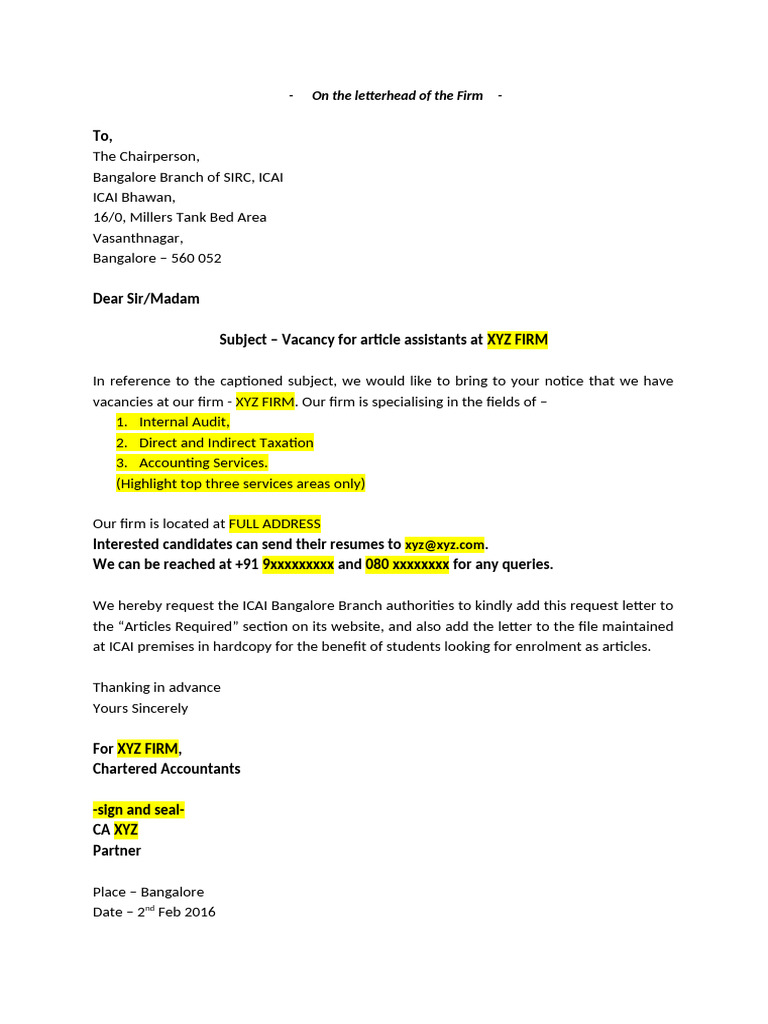 Article Vacancy Letter Format | PDF | Business