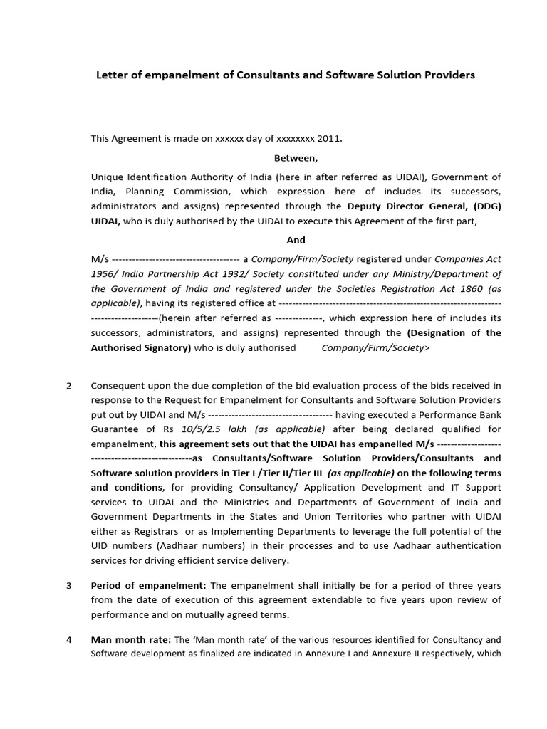 Empanelment Agreement for Consultants | PDF | Arbitration | Legal Liability