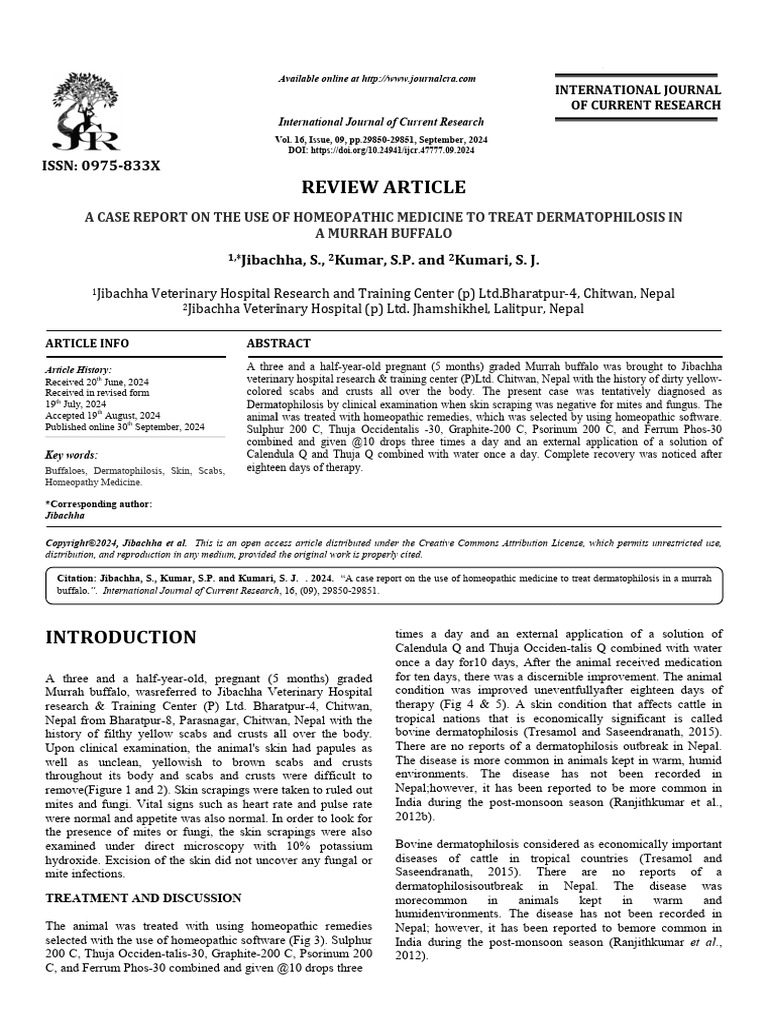 A Case Report On The Use of Homeopathic Medicine in Dermatophilosis in ...