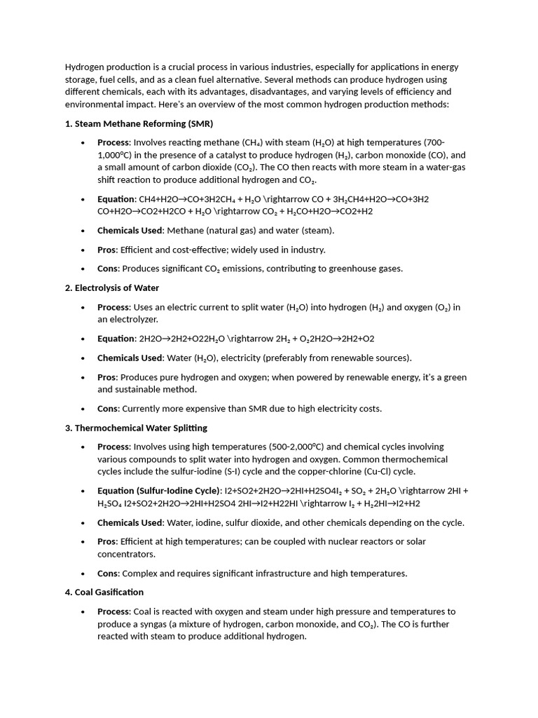 Hydrogen Production Is A Crucial Process in Various Industries | PDF ...