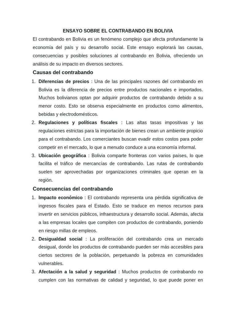 Causas y Consecuencias del Contrabando en Bolivia | PDF | Contrabando ...
