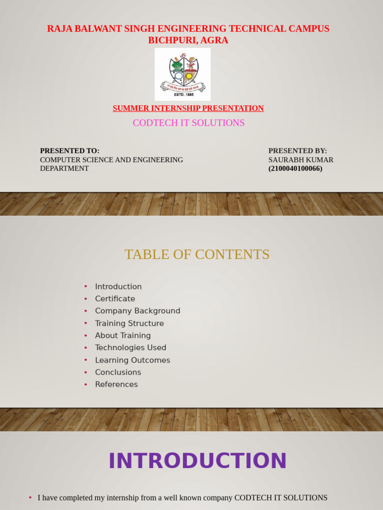Codtech IT Solutions Internship Overview | PDF | Databases | Java ...