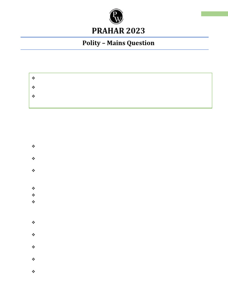 Polity 12 mains question prahar upsc 2023 pdf judicial review
