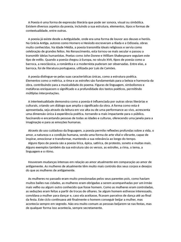 História e Elementos da Poesia | PDF | Poesia | Amor