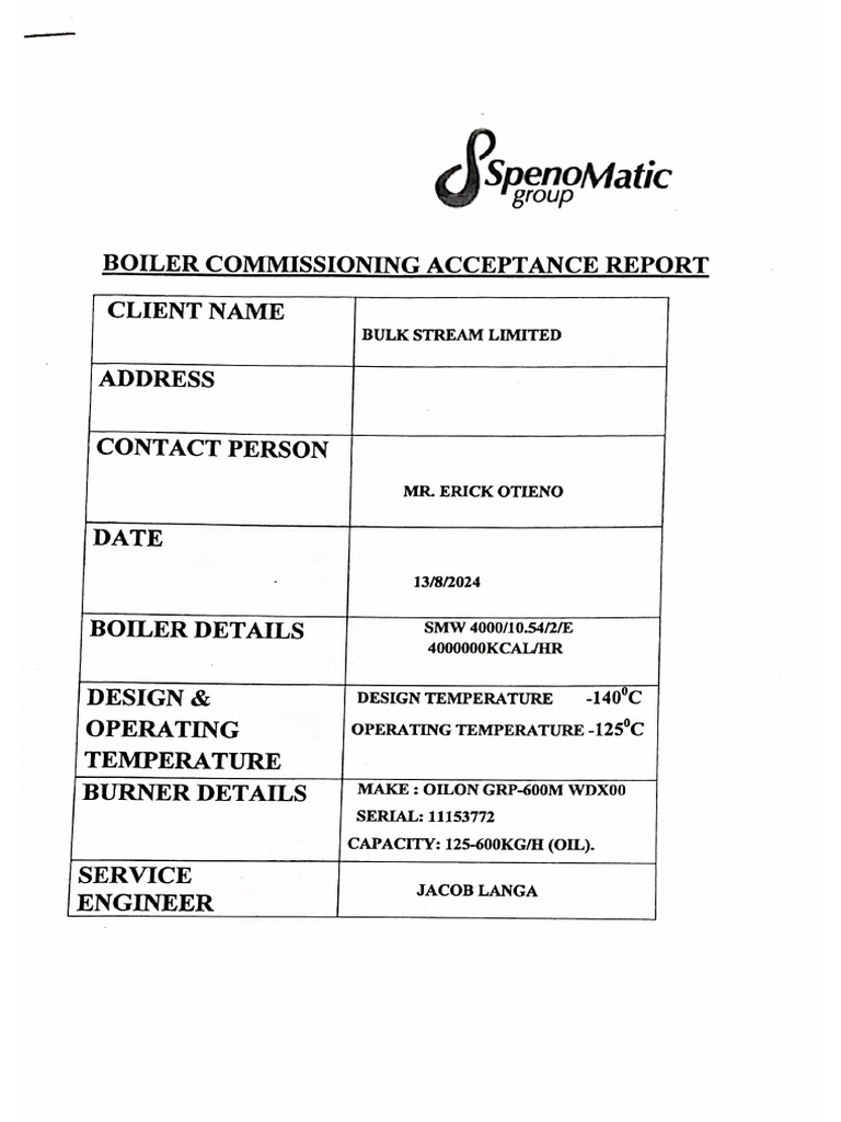 Boiler Commissioning Acceptance Report 13082024 | PDF
