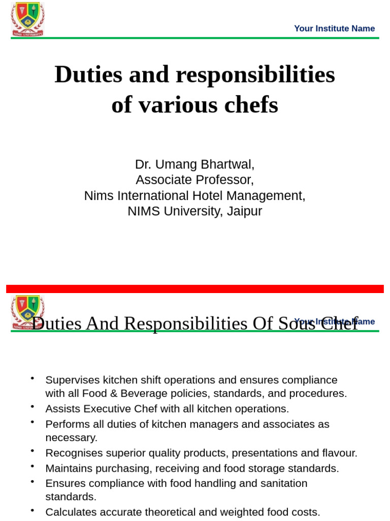 Chef Roles and Responsibilities Overview | PDF | Chef | Entrée