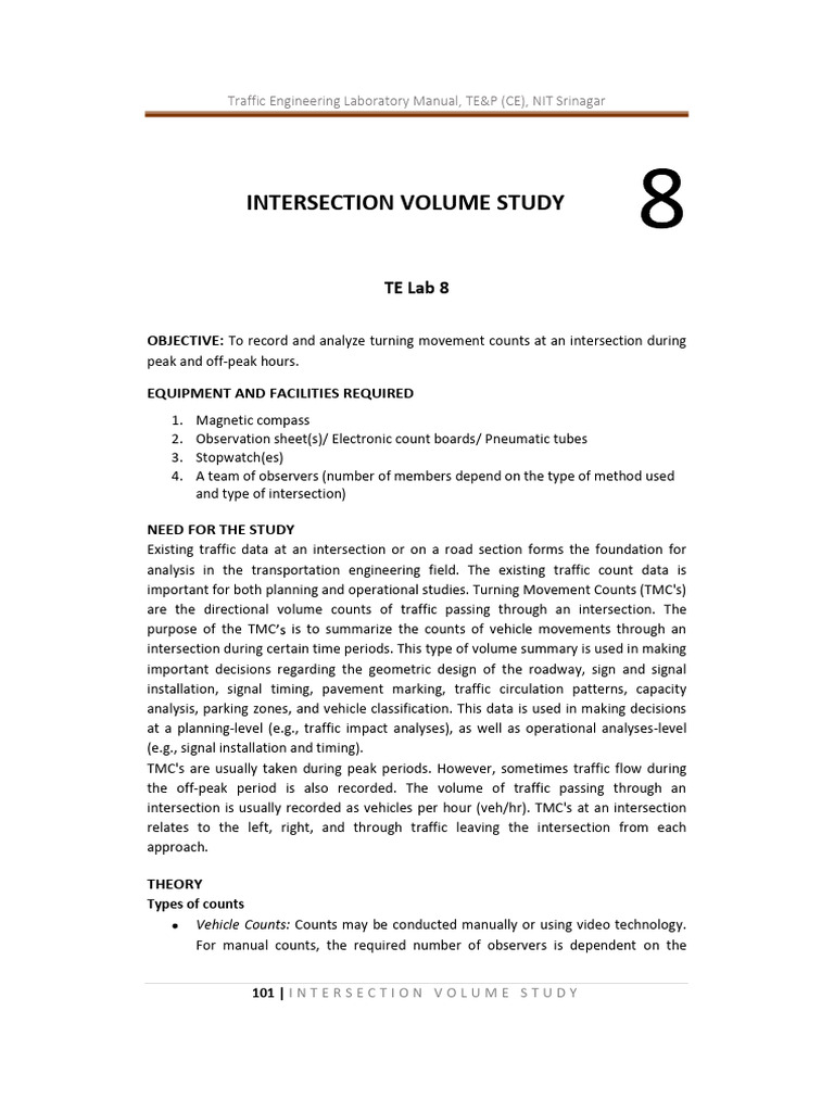 Intersection Volume Study Manual | PDF | Intersection (Road) | Traffic