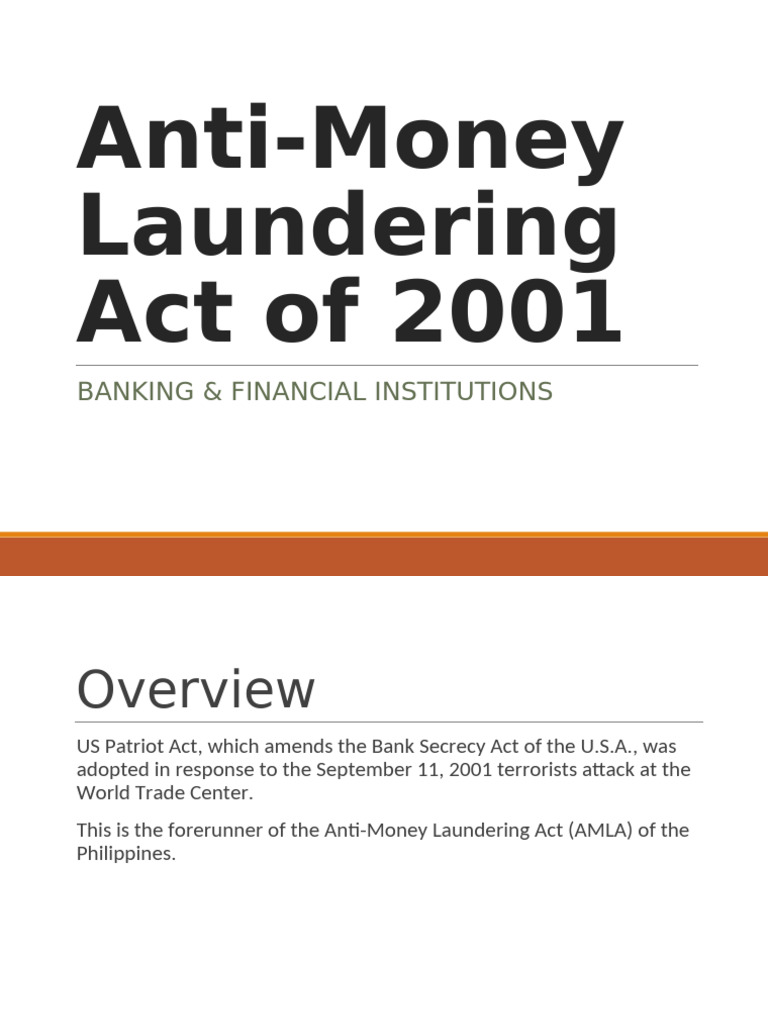 Anti-Money Laundering Act of 2001 | PDF | Money Laundering | Crimes