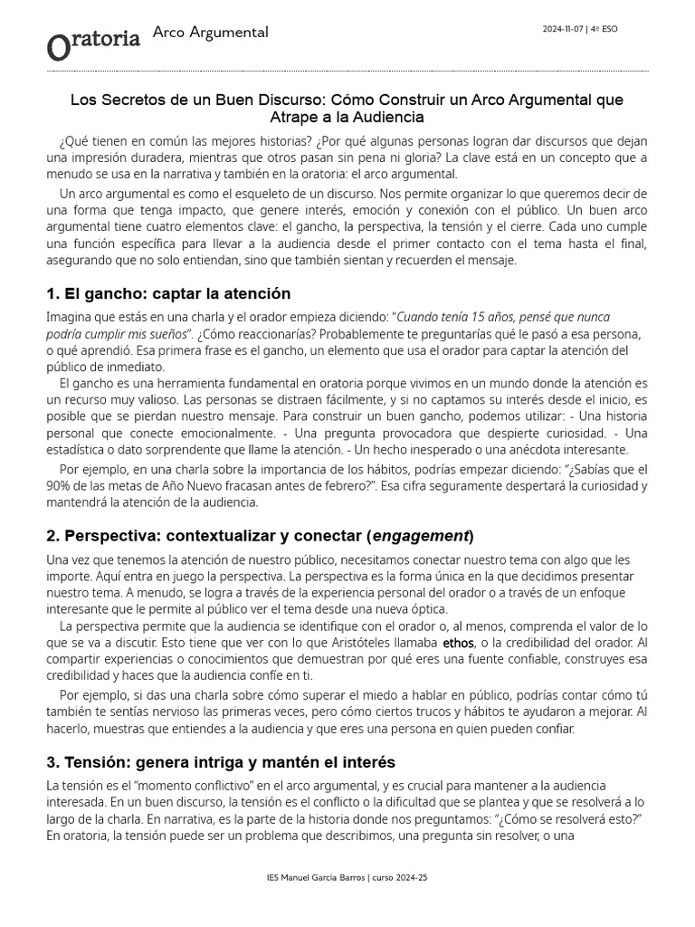 2024-11-07 Oratoria Arco Argumental | PDF | Hablar en público | Empatía