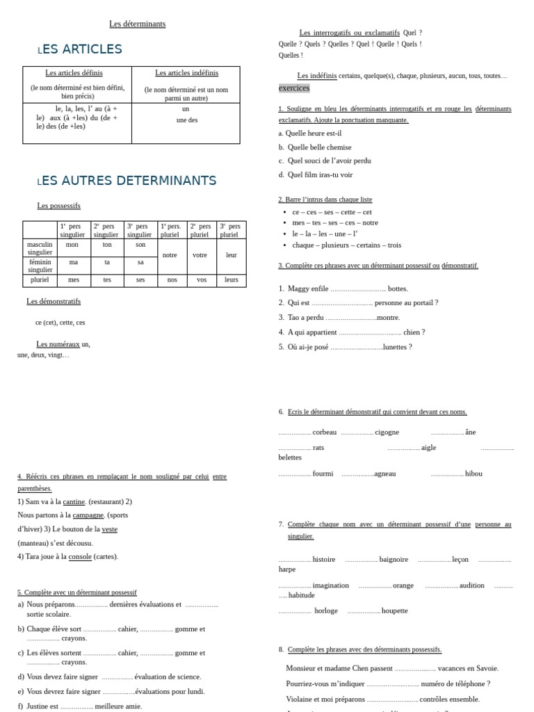 Liste des déterminants en français | PDF | Relations syntaxiques ...
