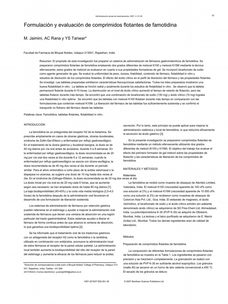 Grupo 6 Formulation and Evaluation of Famotidine | PDF | Tableta ...