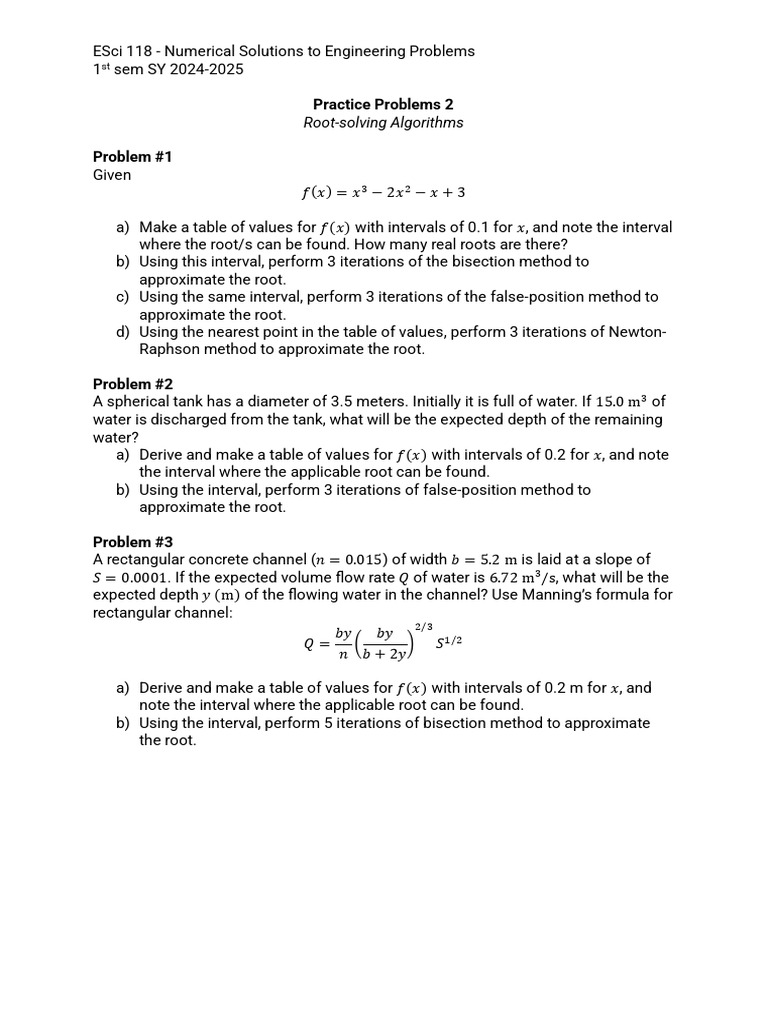 Practice Problems 2 - Root-Solving Algorithms | PDF | Algorithms ...