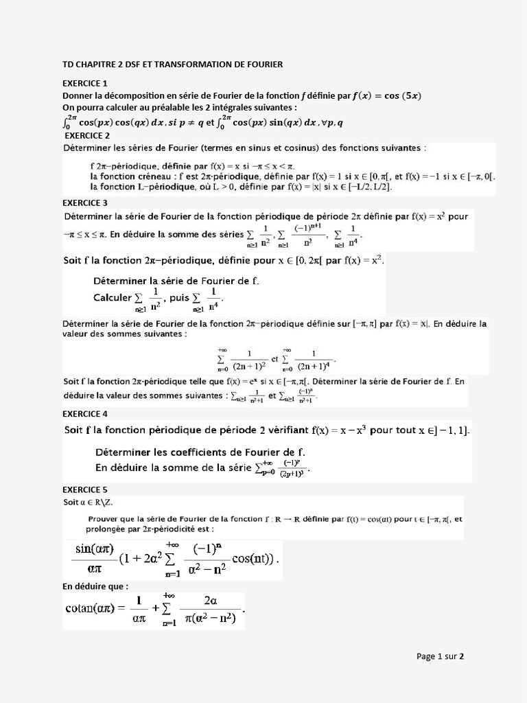 Décomposition de Fourier et exercices associés | PDF