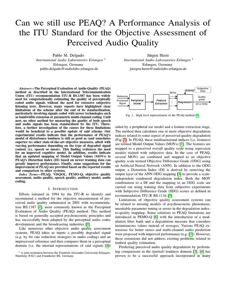 Performance Analysis of PEAQ Method | PDF