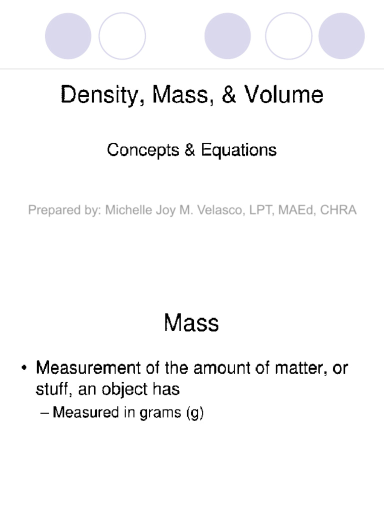 MassVolume and Density Stu | PDF | Volume | Density