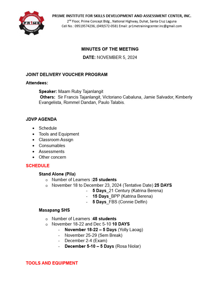 Minutes of The Meeting (November 5, 2024) | PDF