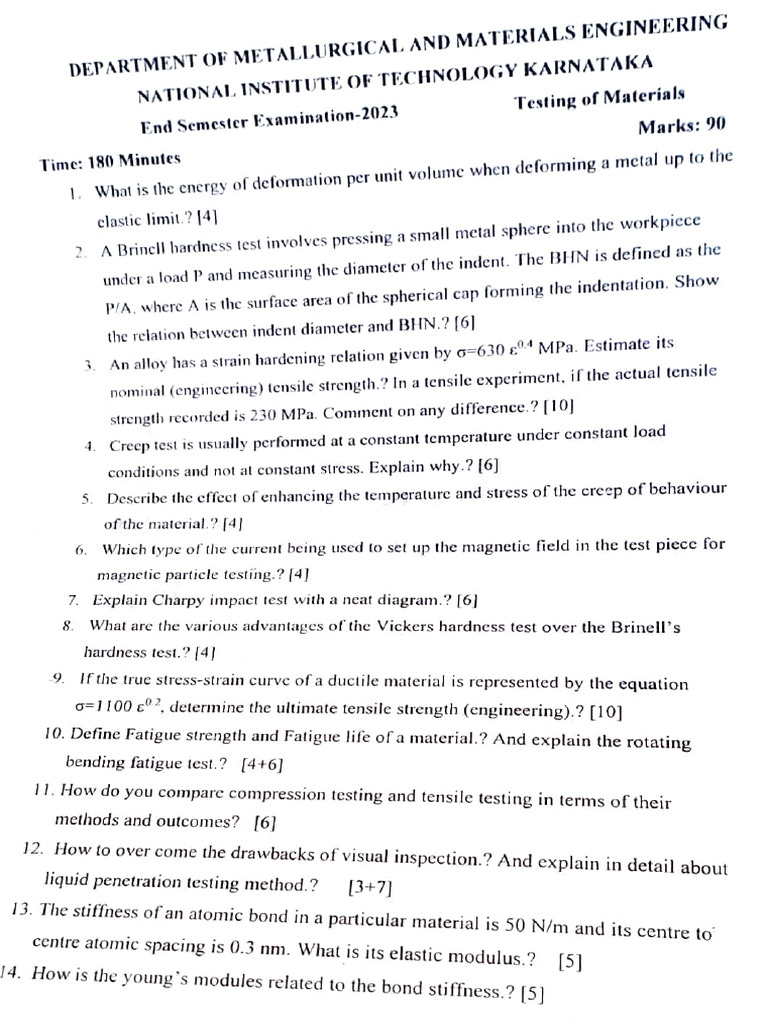 ToM 2023 End Sem Paper | PDF | Hardness | Strength Of Materials