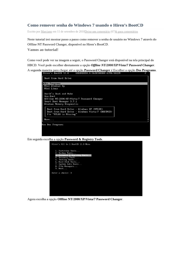 Remover Senha do Windows 7 com HBCD | PDF | Windows 7 | Senha