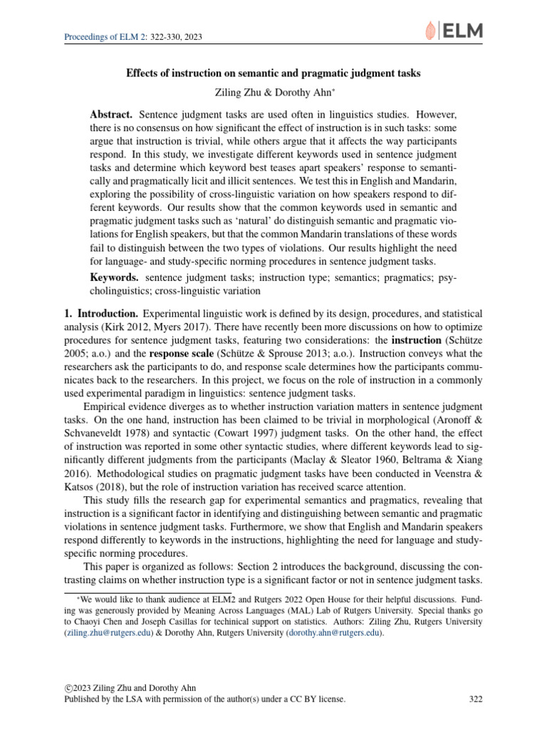 Effects of Instruction On Semantic and Pragmatic J | PDF | Question ...