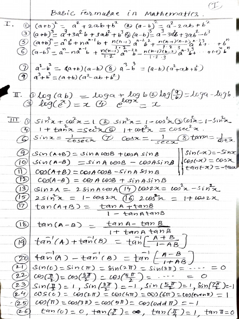Mathematical Formulas and Identities | PDF