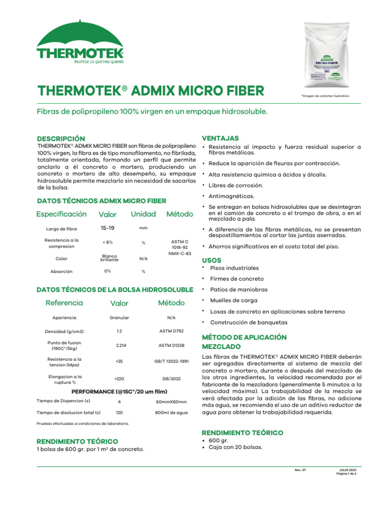 Thermotek Microfibra | PDF | Hormigón | Materiales