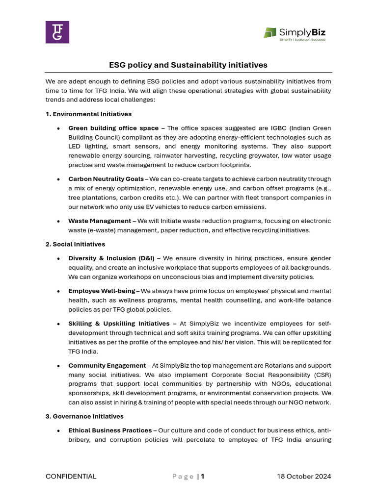 ESG Policy and Sustainability Initiatives | PDF | Corporate Social ...