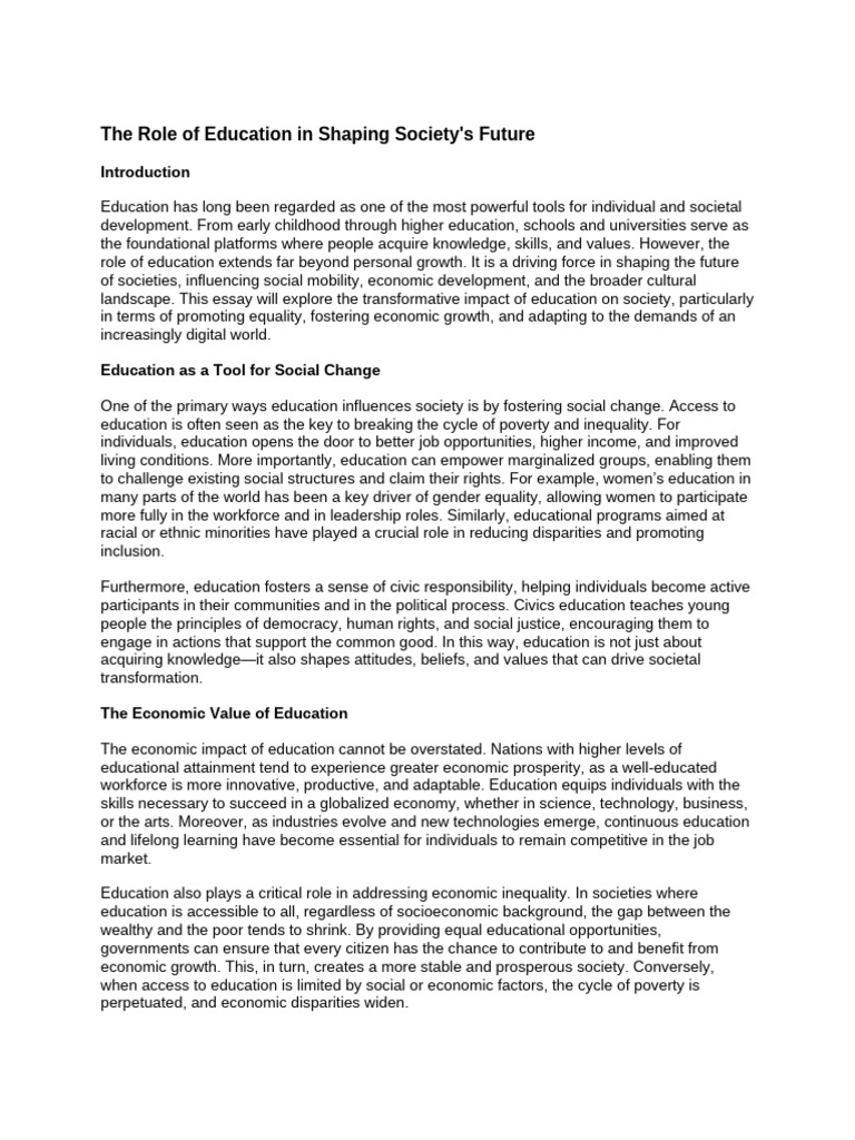 The Role of Education in Shaping Society's Future | PDF | Economic ...