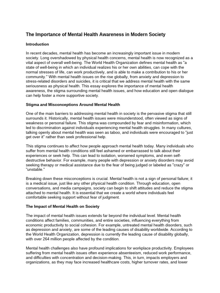 The Importance of Mental Health Awareness in Modern Society | PDF ...