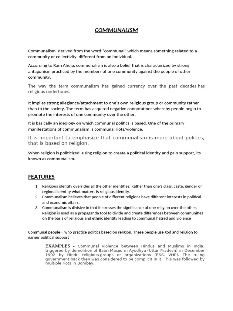 Understanding Communalism and Its Impacts | PDF | Fundamentalism ...