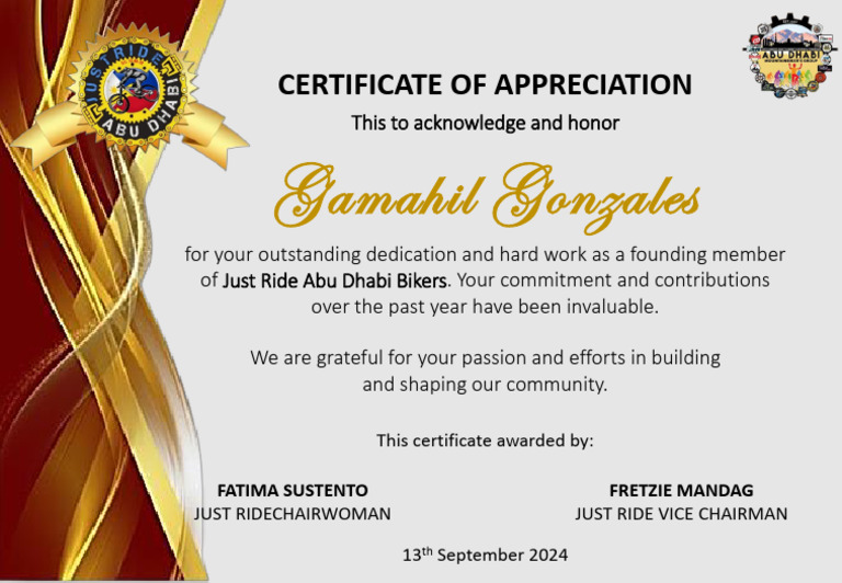 Just Ride Certificate | PDF