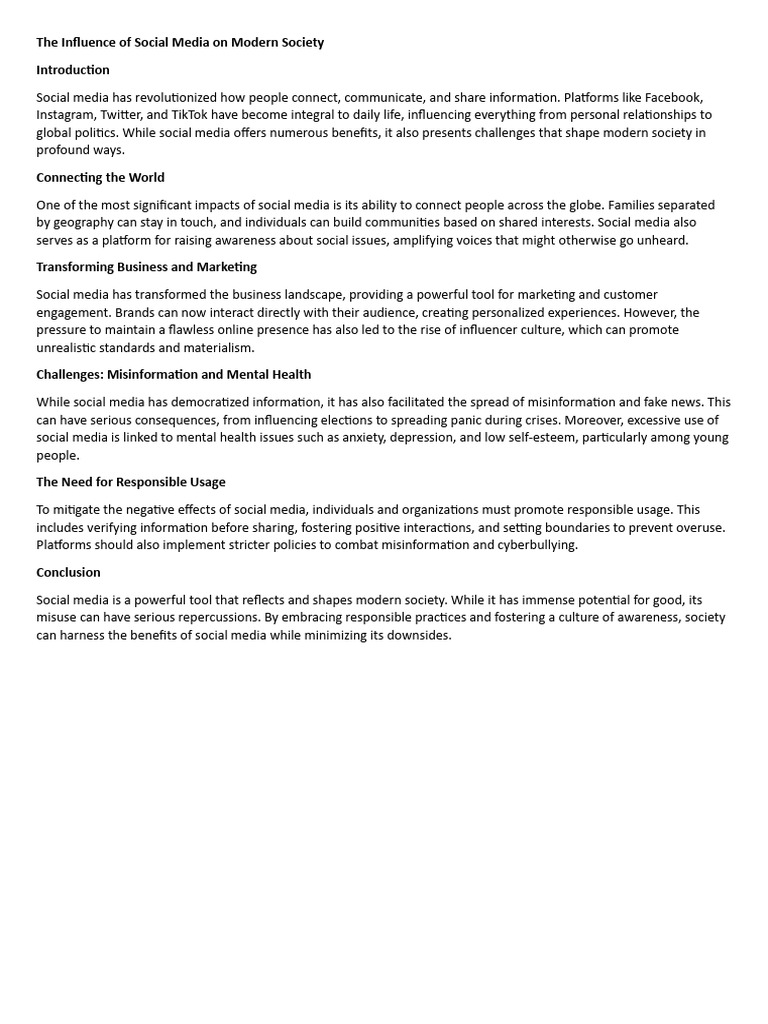The Influence of Social Media On Modern Society | PDF | Politics
