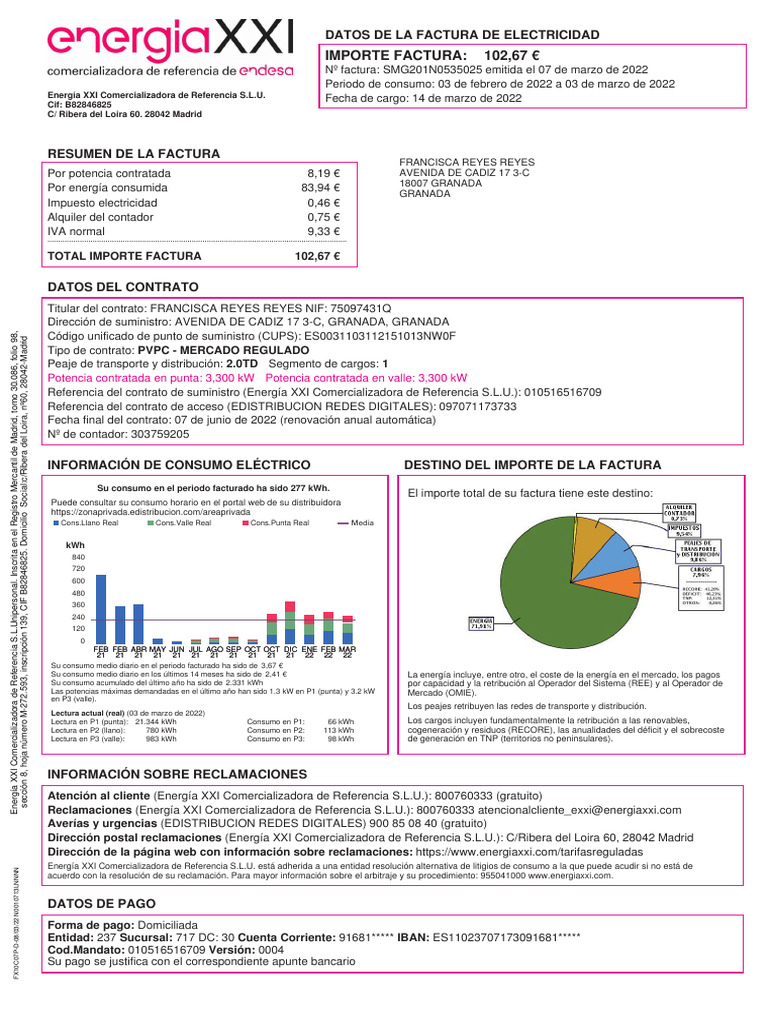 Factura de Electricidad Energía XXI 2022 | PDF | Mercado (economía ...