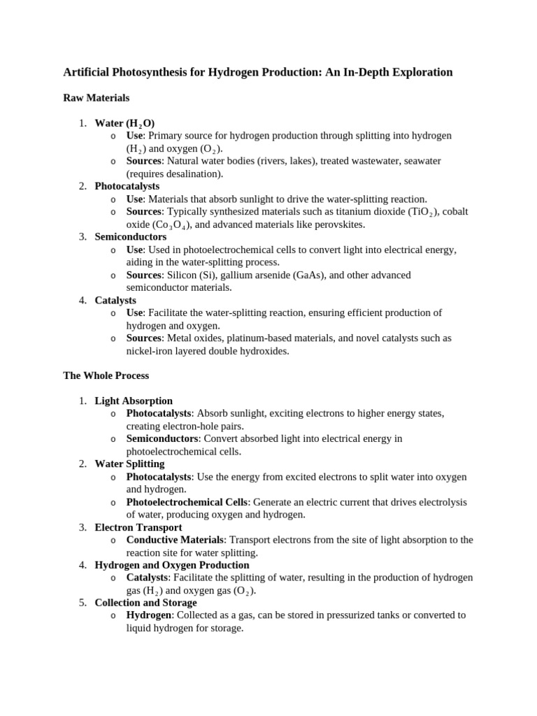 Artificial Photosynthesis for Hydrogen Production | PDF | Renewable ...