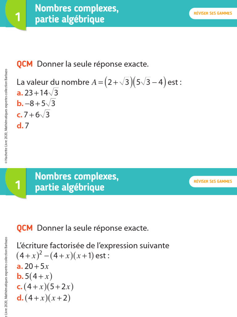 QCM sur les Nombres Complexes | PDF | Nombre complexe | Mathématiques